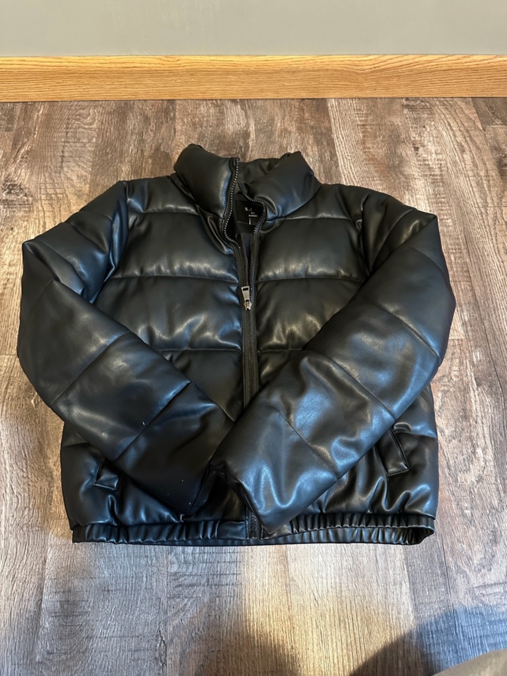 Black Faux Leather Puffer Jacket
